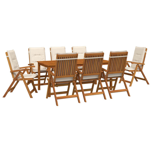 9-Piece Garden Dining Set 8-Seaters Natural Solid Acacia Wood