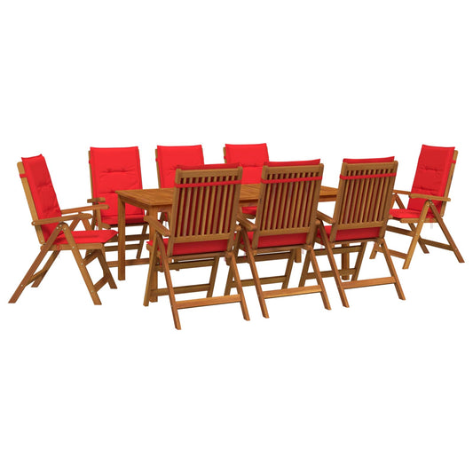 9-Piece Garden Dining Set 8-Seaters Natural Solid Acacia Wood