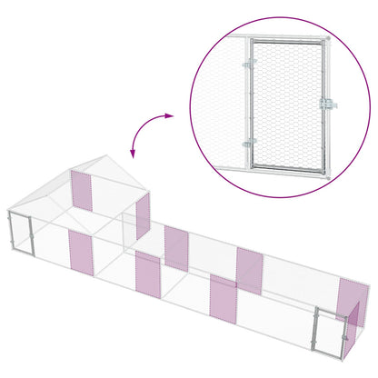 Chicken Coop with Roof and Yard 2 pcs Silver 7 x 2 x 1.5 m