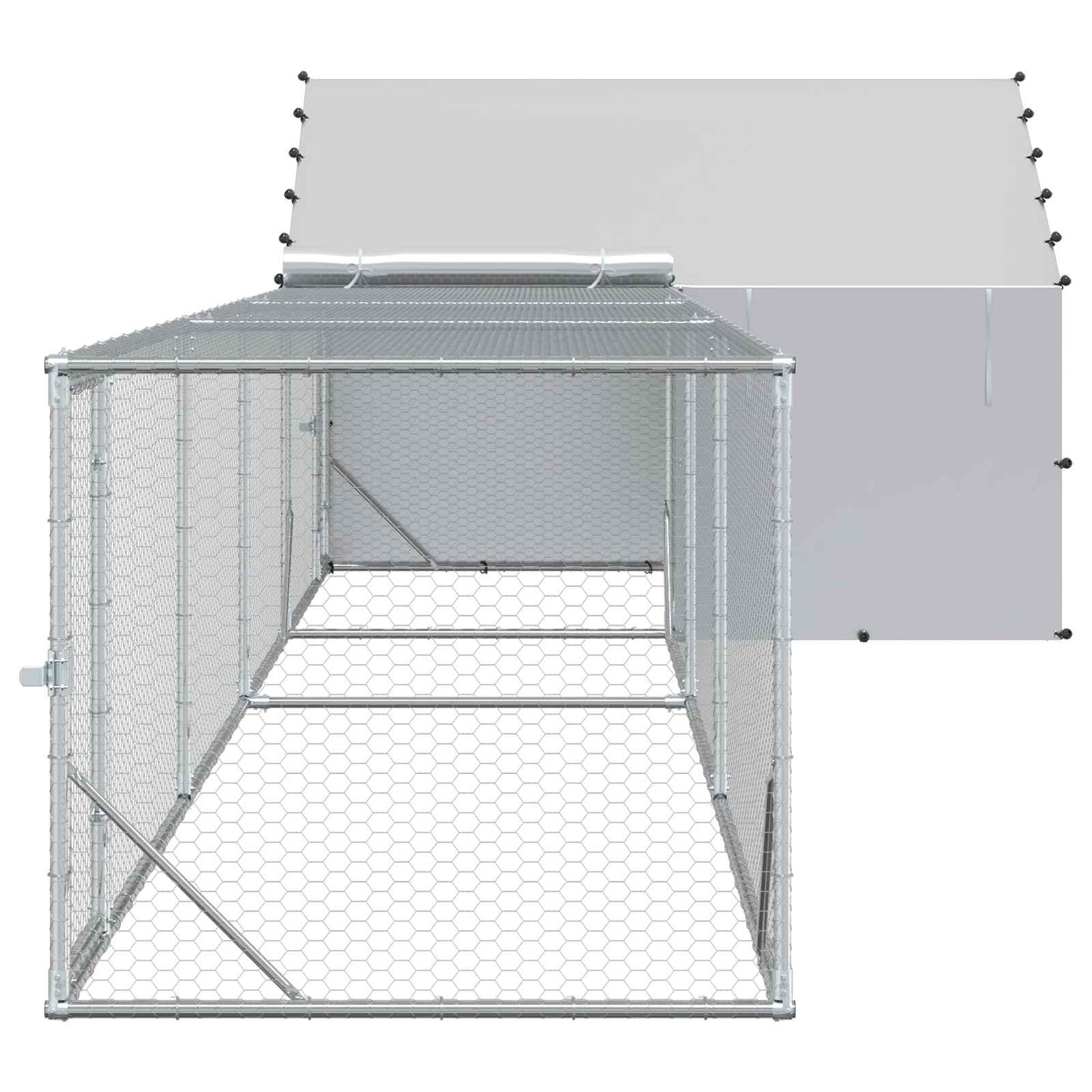 Chicken Coop with Roof and Yard 2 pcs Silver 7 x 2 x 1.5 m