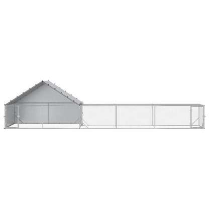 Chicken Coop with Roof and Yard 2 pcs Silver 800 x 200 x 190 cm