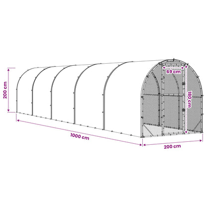Chicken Coop Silver 1000 x 200 x 200 cm Galvanised Steel