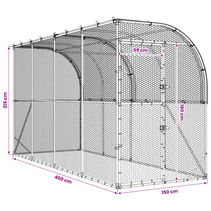 Against Wall Chicken Coop Silver 400 x 150 x 215 cm