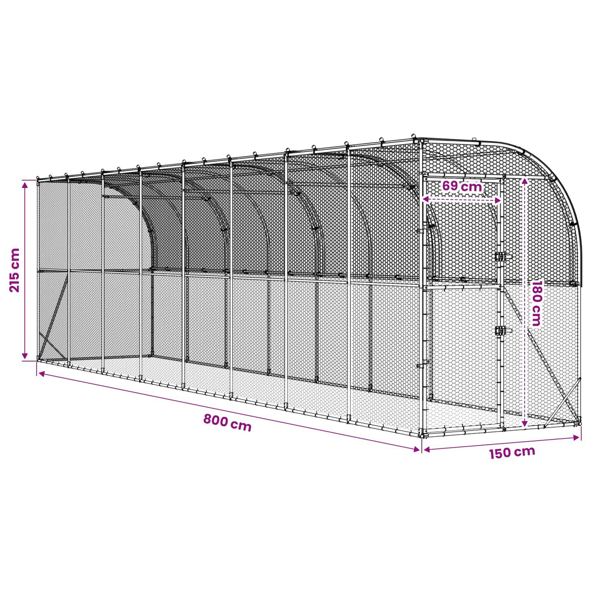 Against Wall Chicken Coop Silver 800 x 150 x 215 cm