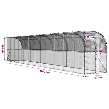 Against Wall Chicken Coop Silver 1200 x 150 x 215 cm