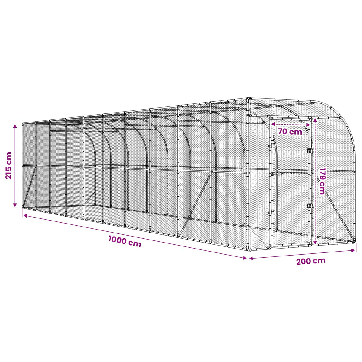 Against Wall Chicken Coop Silver 1000 x 200 x 215 cm