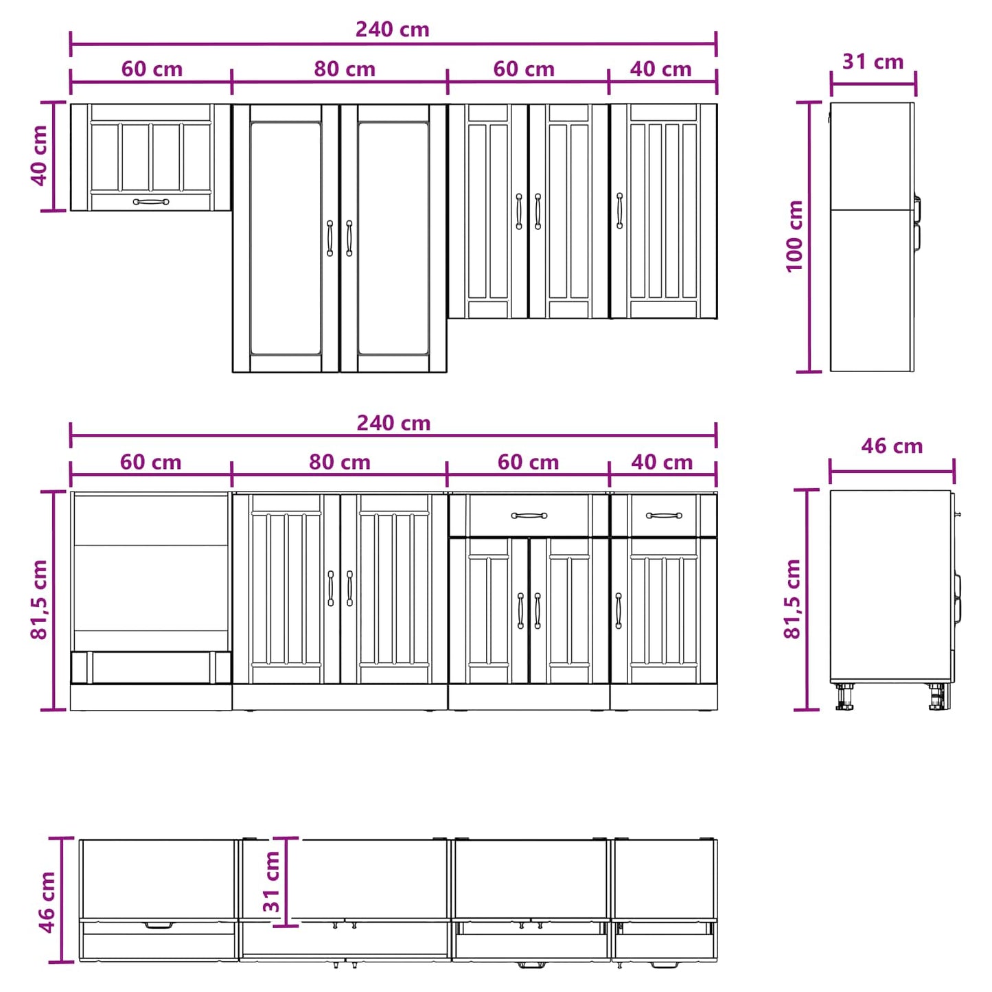Kitchen Unit LUCCA 8 pcs White Engineered Wood