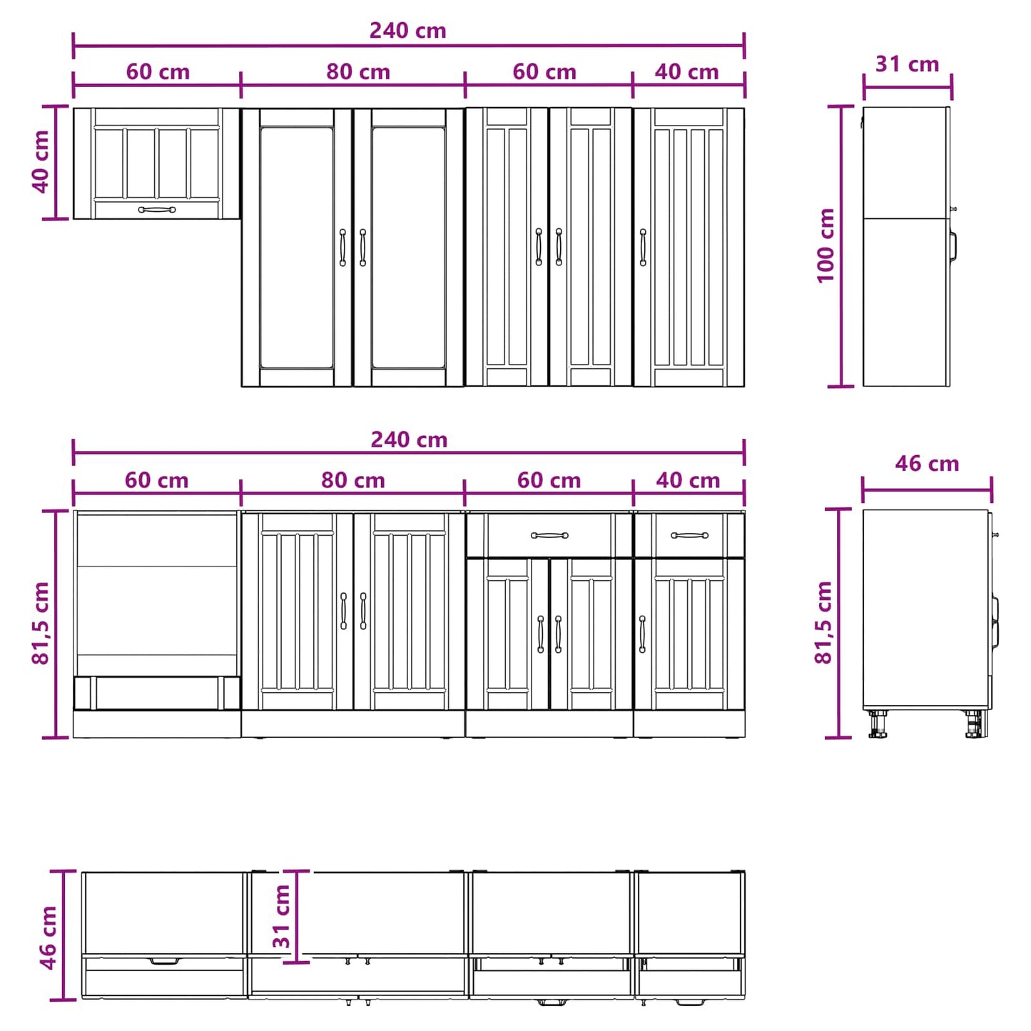 Kitchen Unit LUCCA 8 pcs White Engineered Wood