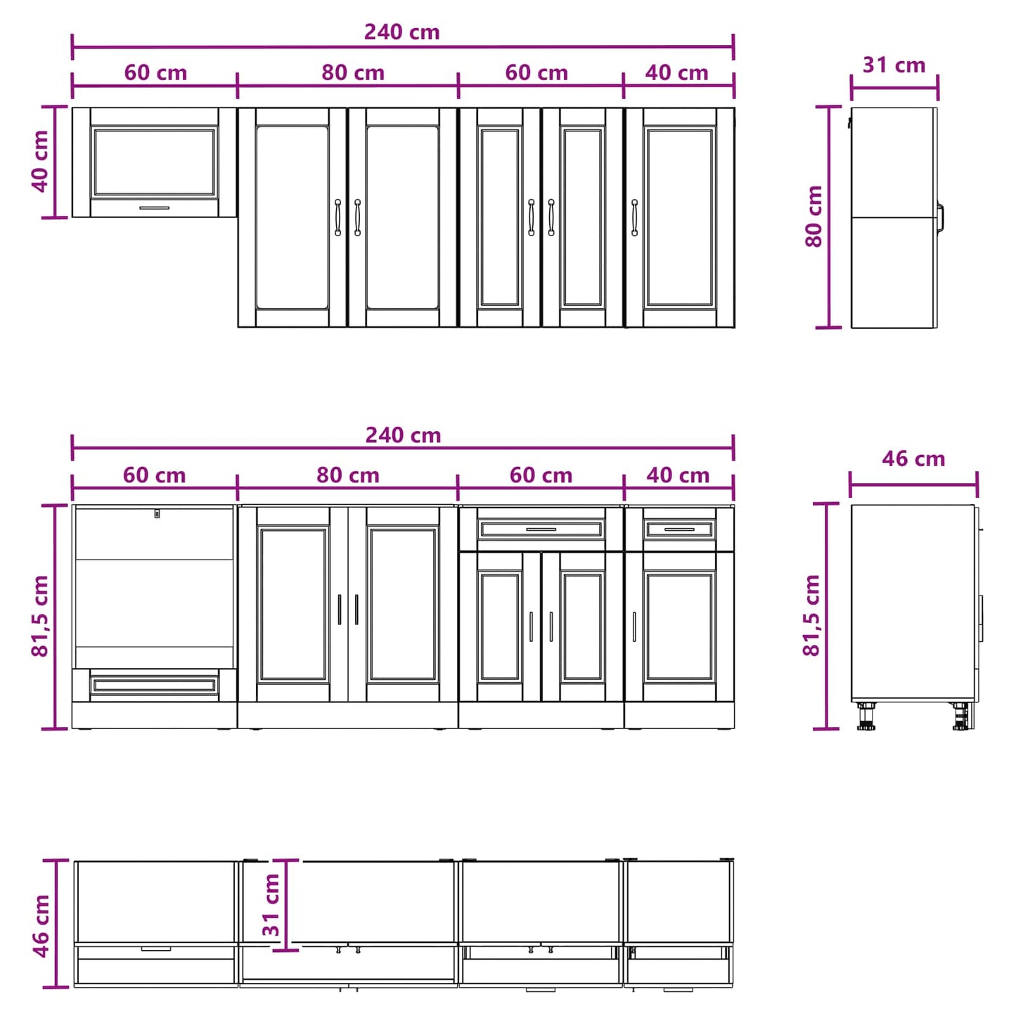 Kitchen Unit PORTO 8 pcs Black Engineered Wood
