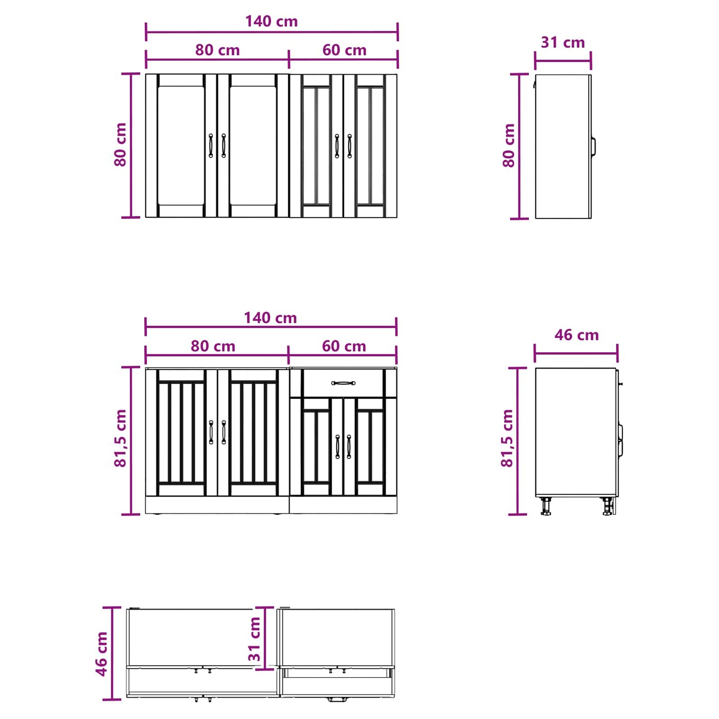 Kitchen Unit LUCCA 4 pcs White Engineered Wood