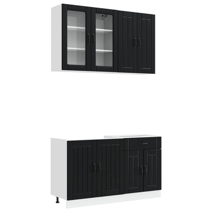 Kitchen Unit LUCCA 4 pcs Black Engineered Wood