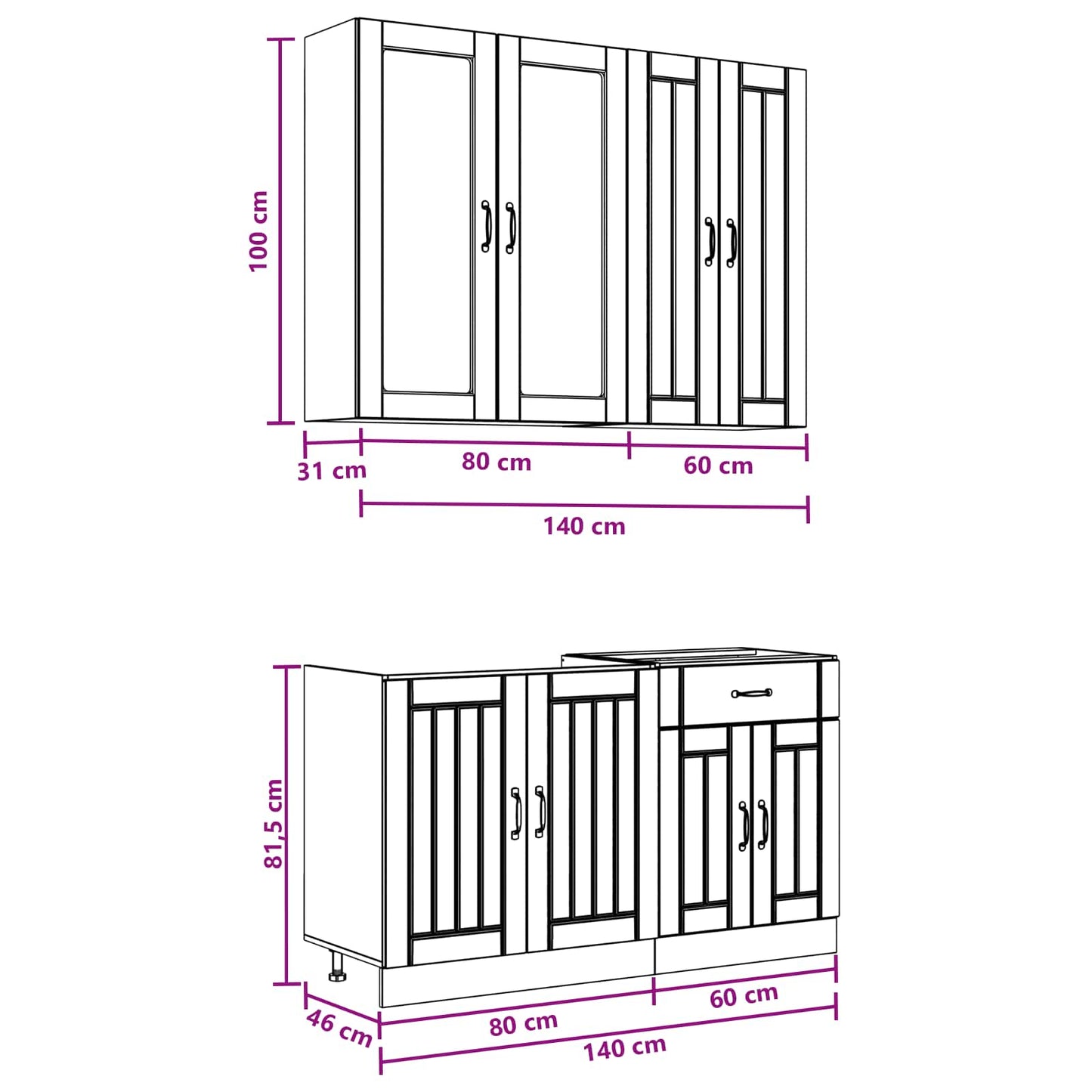 Kitchen Unit LUCCA 4 pcs White Engineered Wood