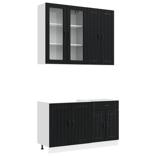Kitchen Unit LUCCA 4 pcs Black Engineered Wood