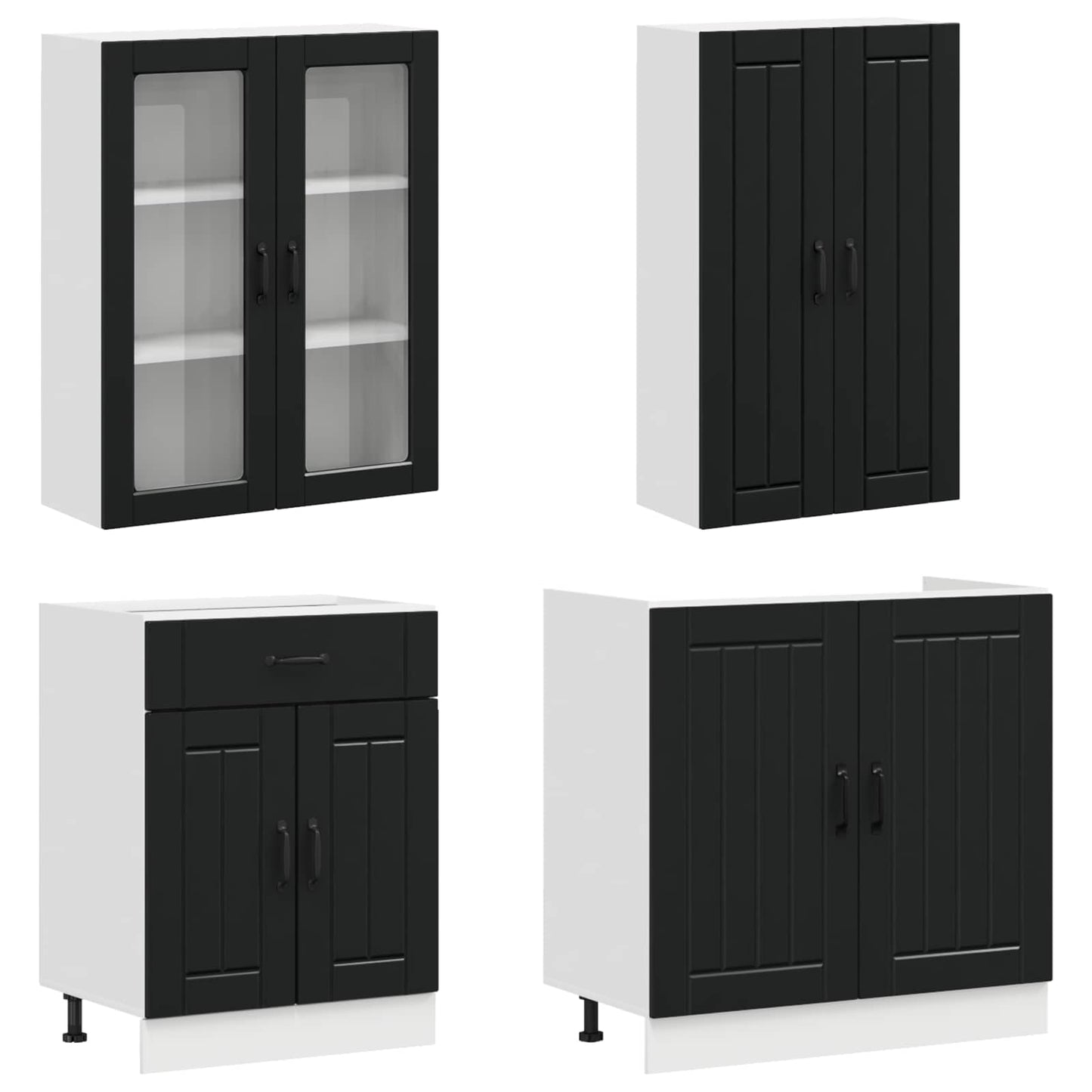 Kitchen Unit LUCCA 4 pcs Black Engineered Wood