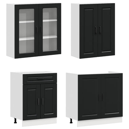 Kitchen Unit PORTO 4 pcs Black Engineered Wood