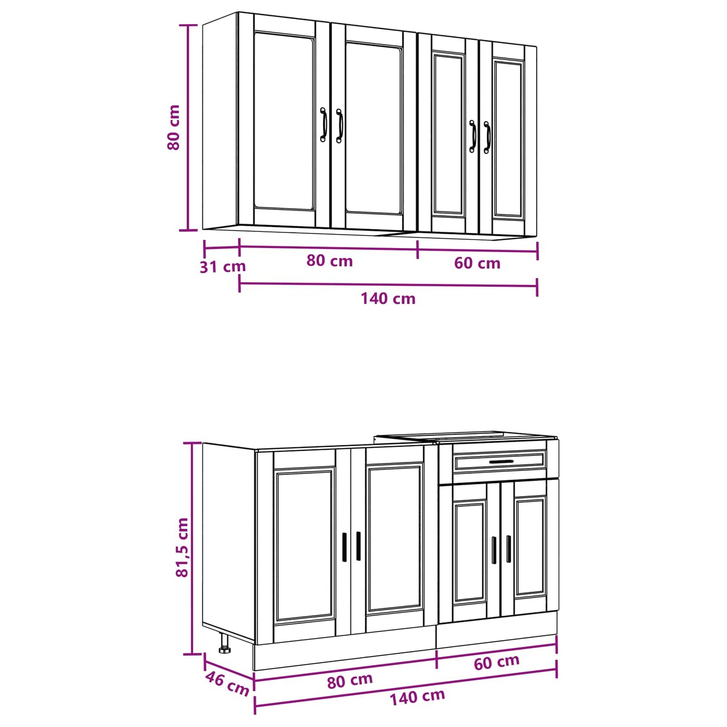 Kitchen Unit PORTO 4 pcs Smoked Oak Engineered Wood