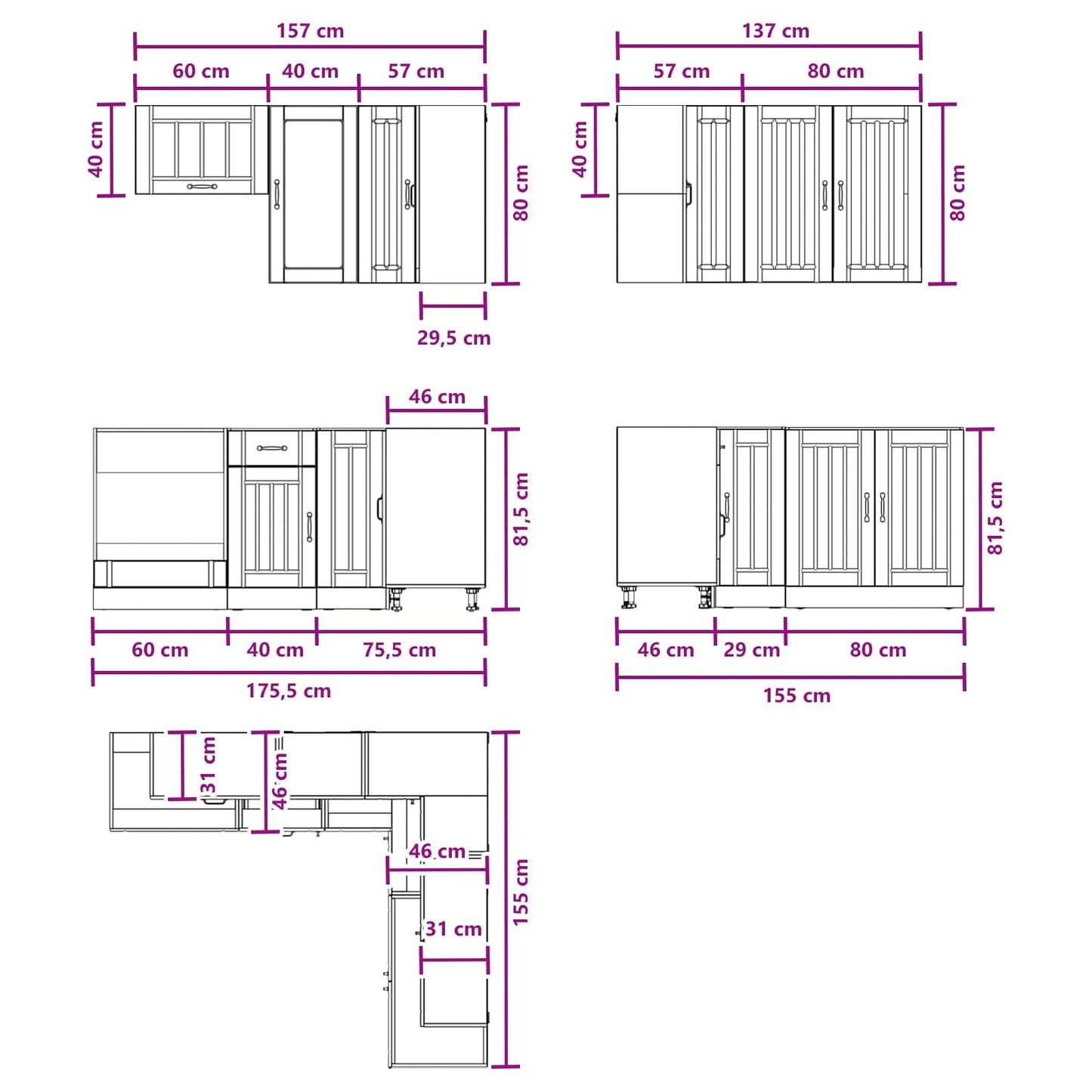 Kitchen Unit LUCCA 8 pcs White Engineered Wood