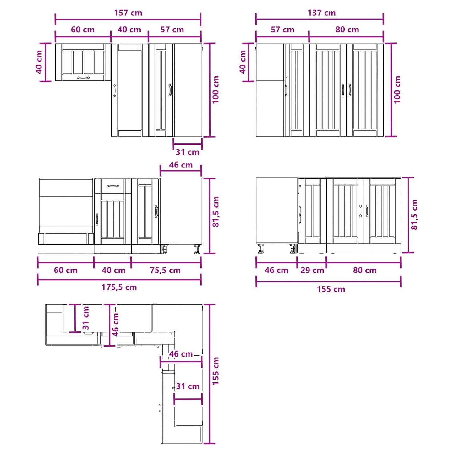 Kitchen Unit LUCCA 8 pcs White Engineered Wood