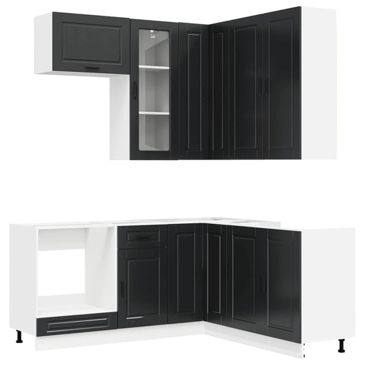 Kitchen Unit PORTO 8 pcs Black Engineered Wood