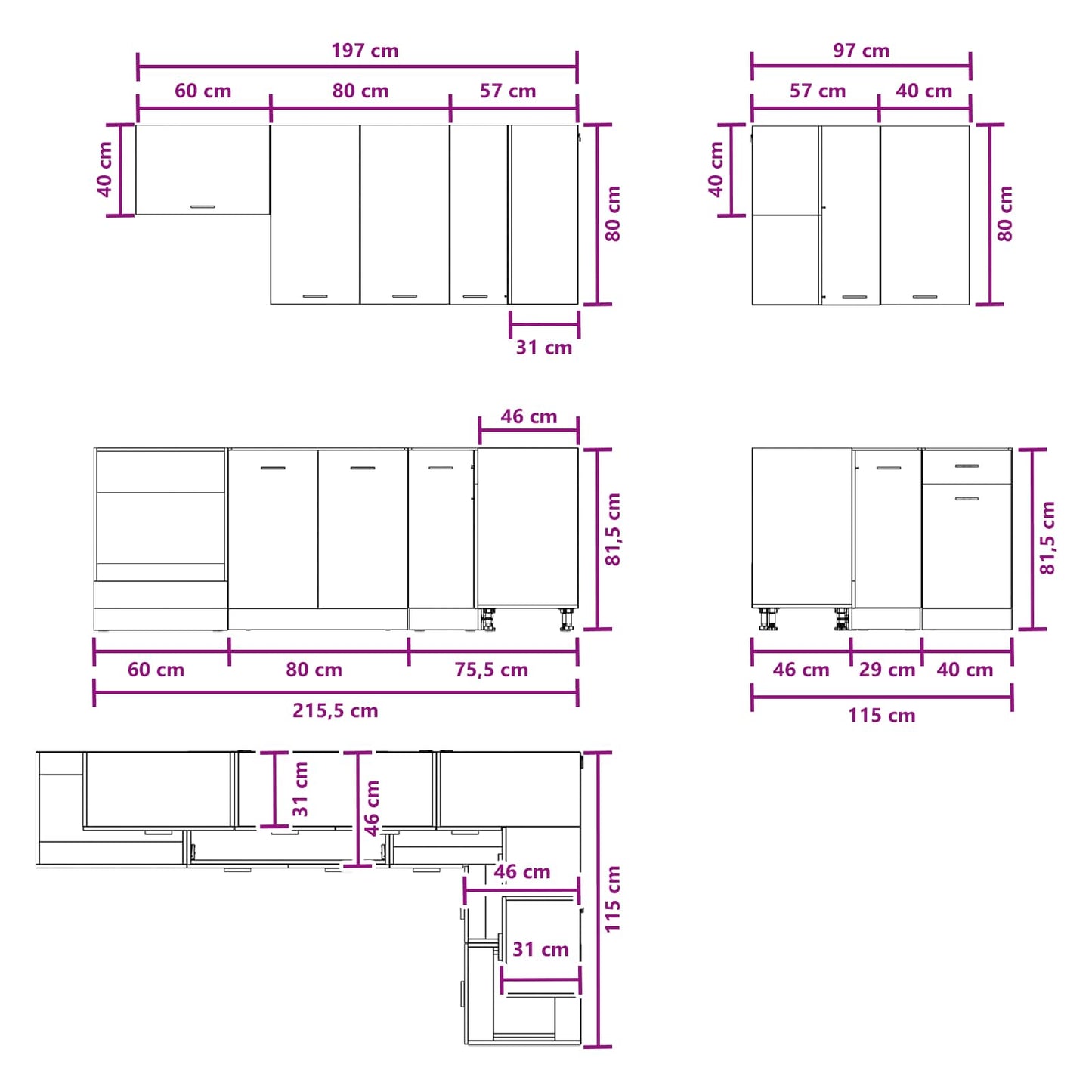 Kitchen Unit LYON 8 pcs Concrete Grey Engineered Wood