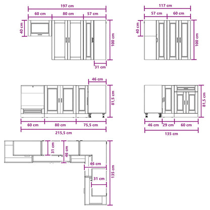 Kitchen Unit PORTO 8 pcs Black Engineered Wood