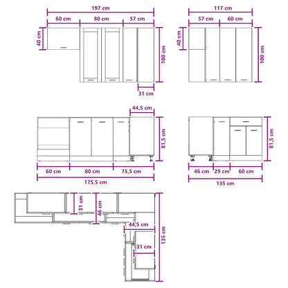 Kitchen Unit LYON 8 pcs Old Wood Engineered Wood