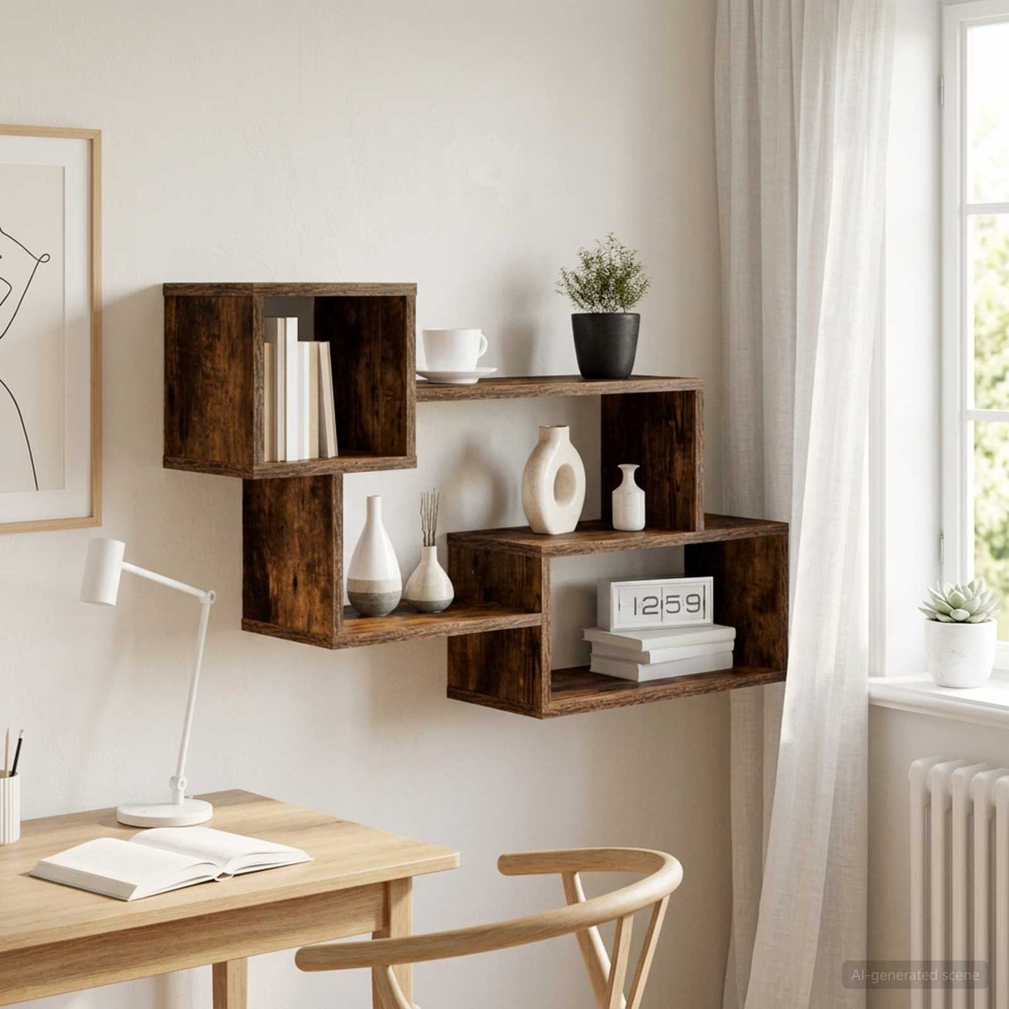 Floating Shelf Wall-Mounted Smoked Oak 87 x 20 x 55 cm