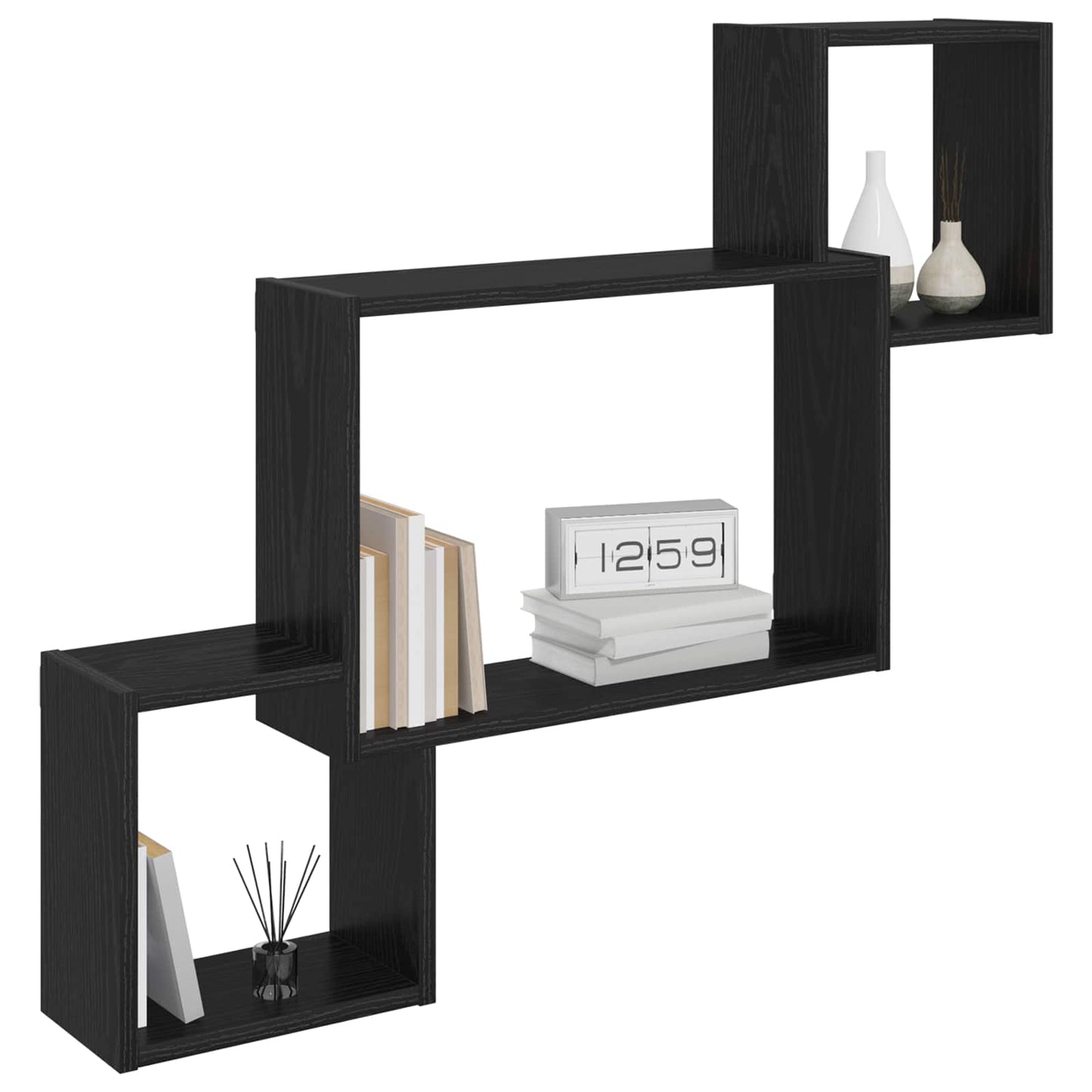 Wall Shelf Wall-Mounted Black 91.5 x 15 x 76 cm Engineered Wood