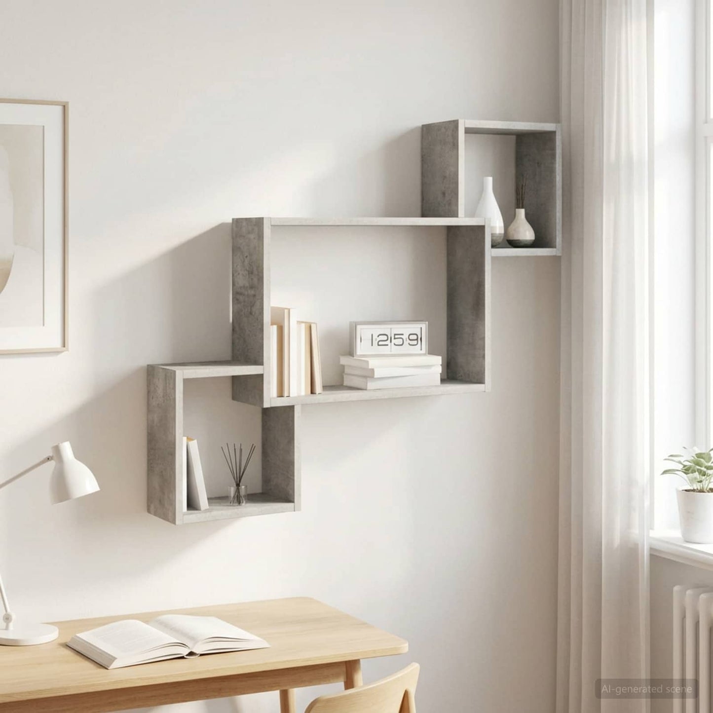 Wall Shelf Wall-Mounted Concrete Grey 91.5 x 15 x 76 cm