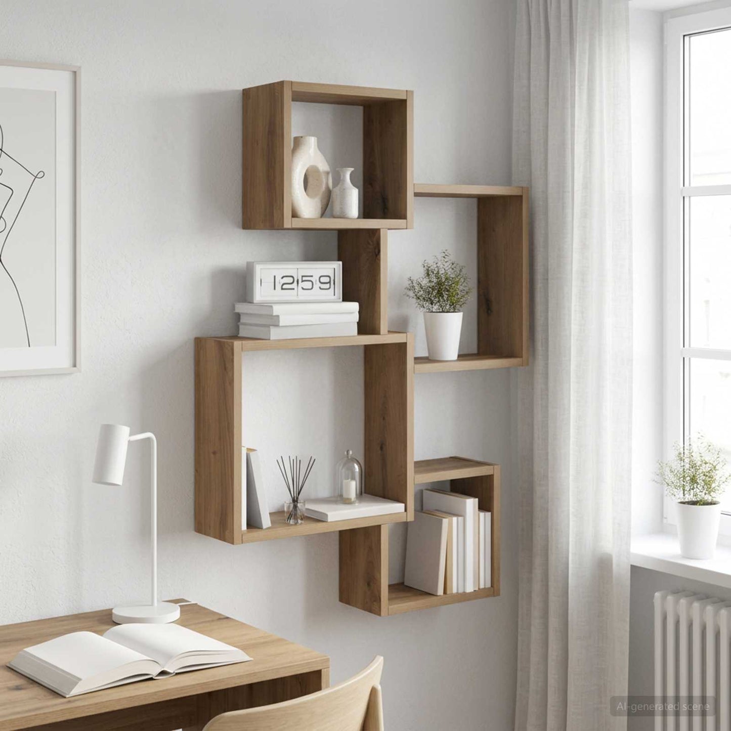 Wall Cube Shelves Wall-Mounted Artisan Oak 64 x 13.5 x 91.5 cm