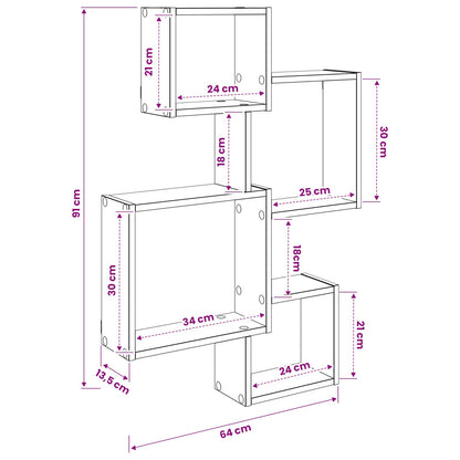 Wall Cube Shelves Wall-Mounted Brown 64 x 13.5 x 91.5 cm