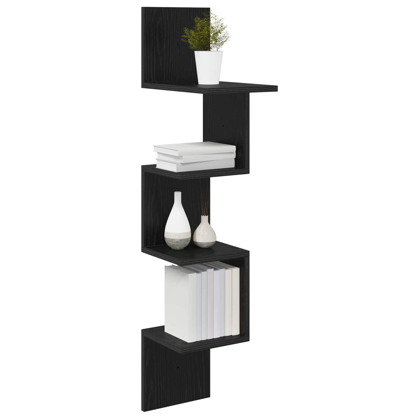 Wall Shelf Wall-Mounted Black 32 x 21 x107 cm Engineered Wood
