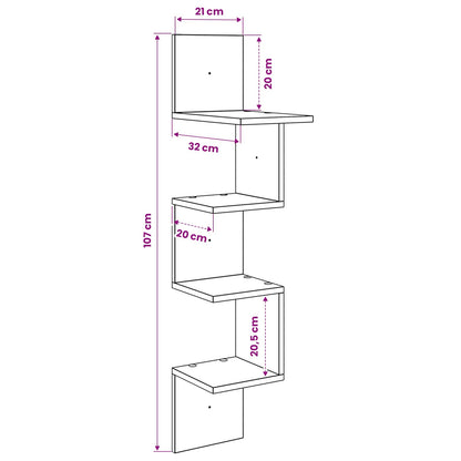 Wall Shelf Wall-Mounted Grey 32 x 21 x107 cm Engineered Wood