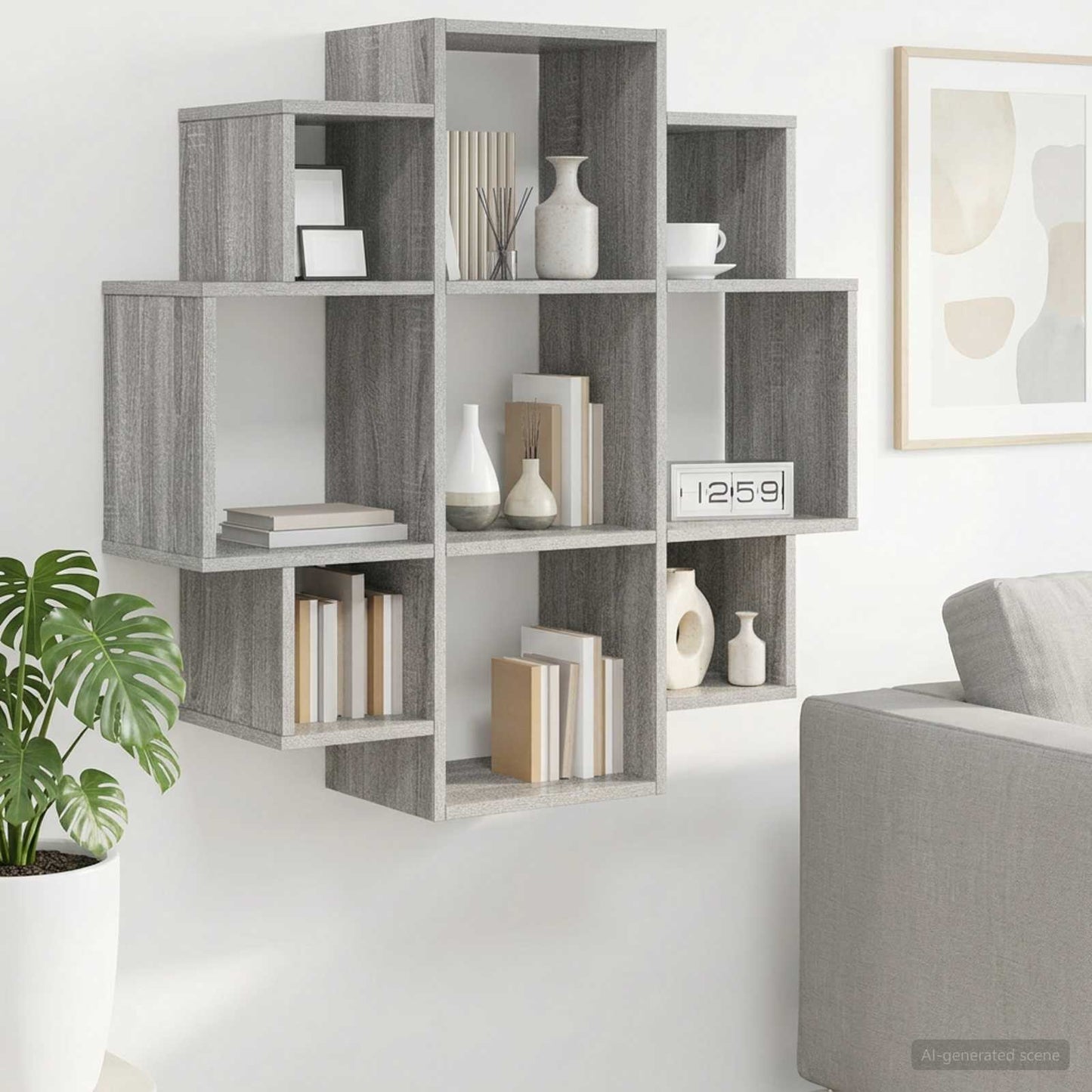 Wall Shelf Grey Sonoma 90 x 25 x 90 cm Engineered Wood