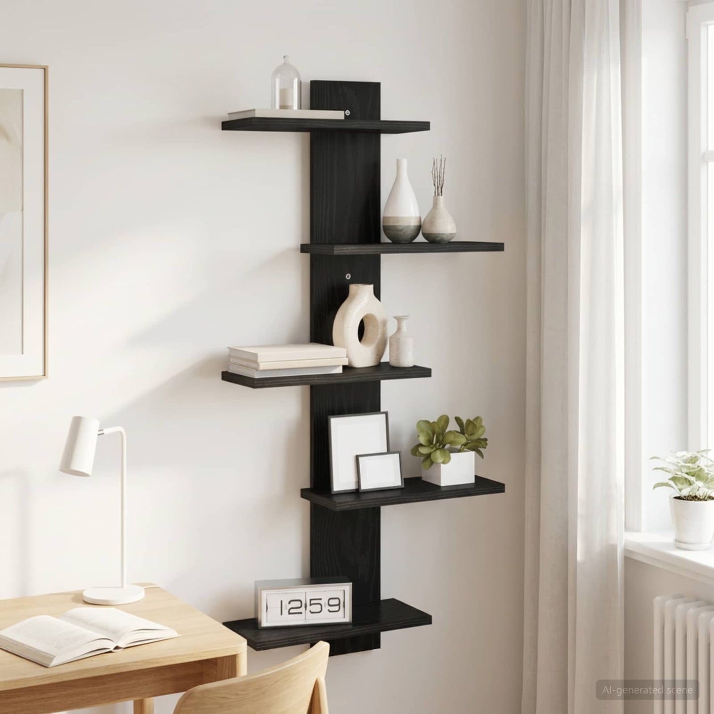 Wall Floating Shelf Black Oak 48.5 x 15 x 101 cm