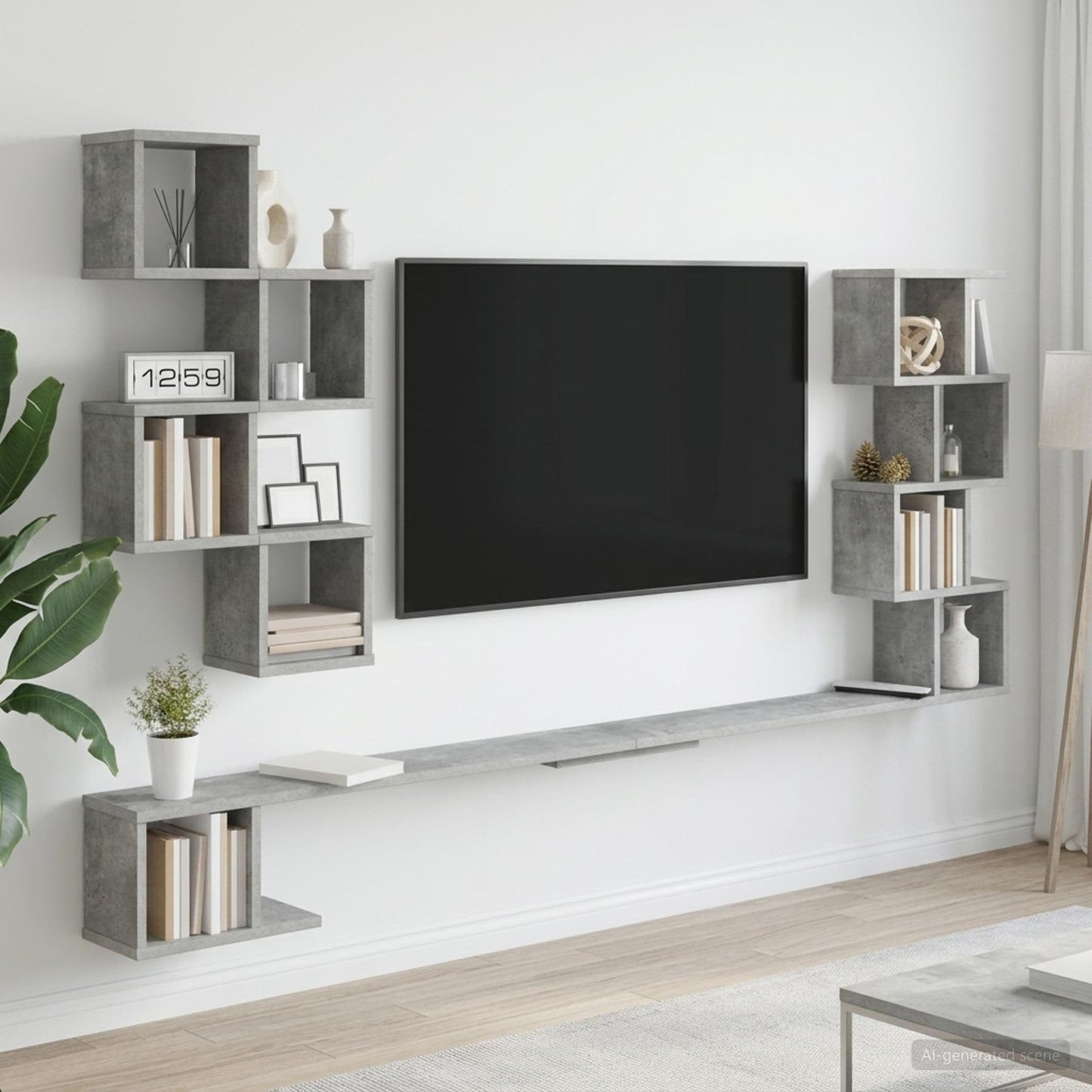 Wall-Mounted TV Shelf Concrete Grey 180 x 15 x 94 cm