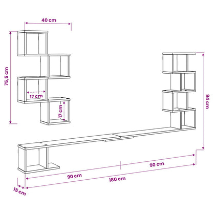 Wall-Mounted TV Shelf Grey Sonoma 180 x 15 x 94 cm