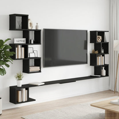 Wall-Mounted TV Shelf Black Oak 160 x 15 x 94 cm
