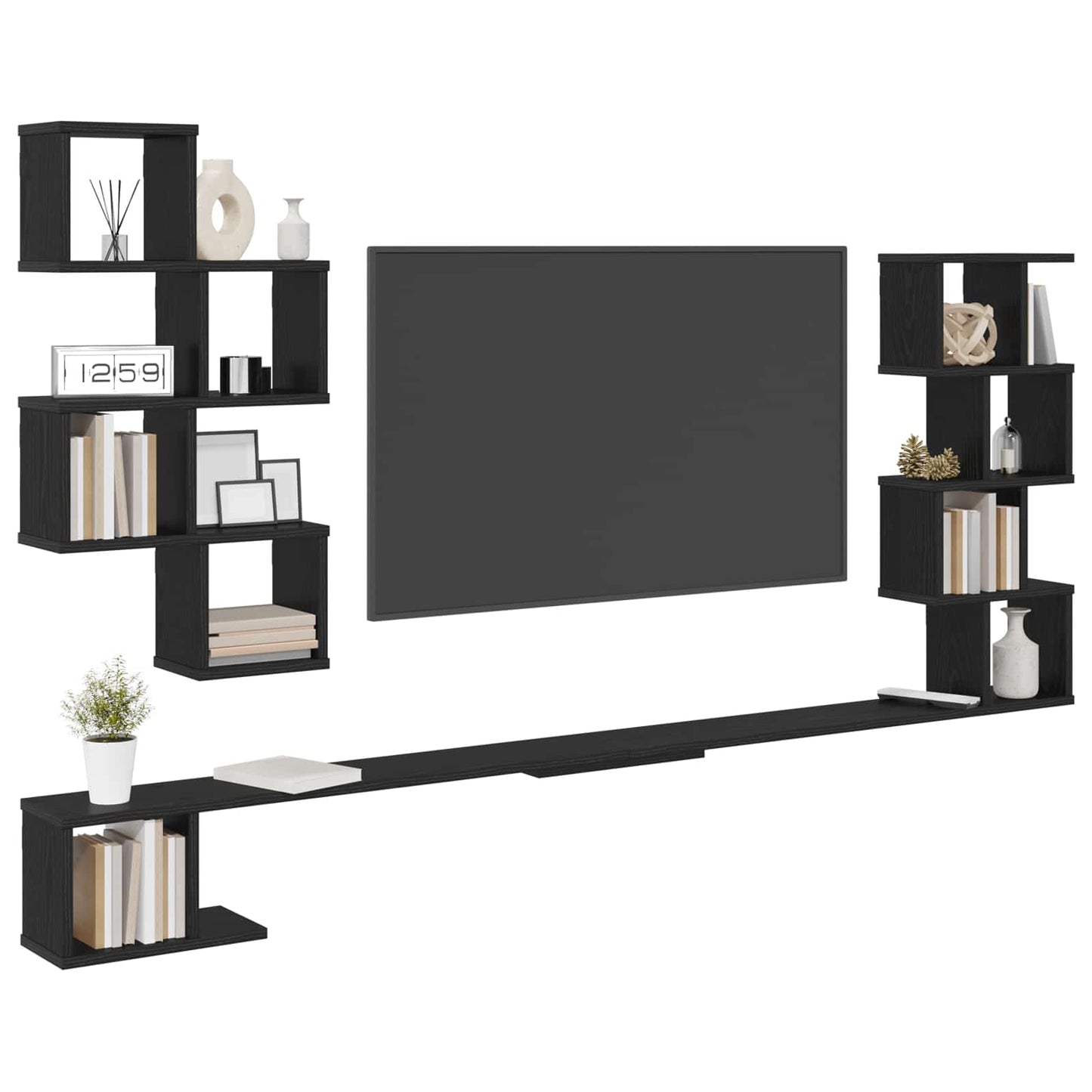 Wall-Mounted TV Shelf Black Oak 160 x 15 x 94 cm