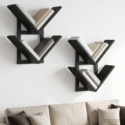 Wall Floating Shelf 2 pcs Black Oak 43 x 15 x 47 cm