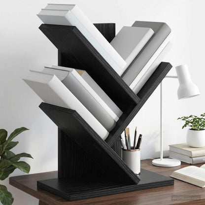Tree Bookshelf 3-Tier 30 x 18 x 40 cm Engineered Wood Black Oak