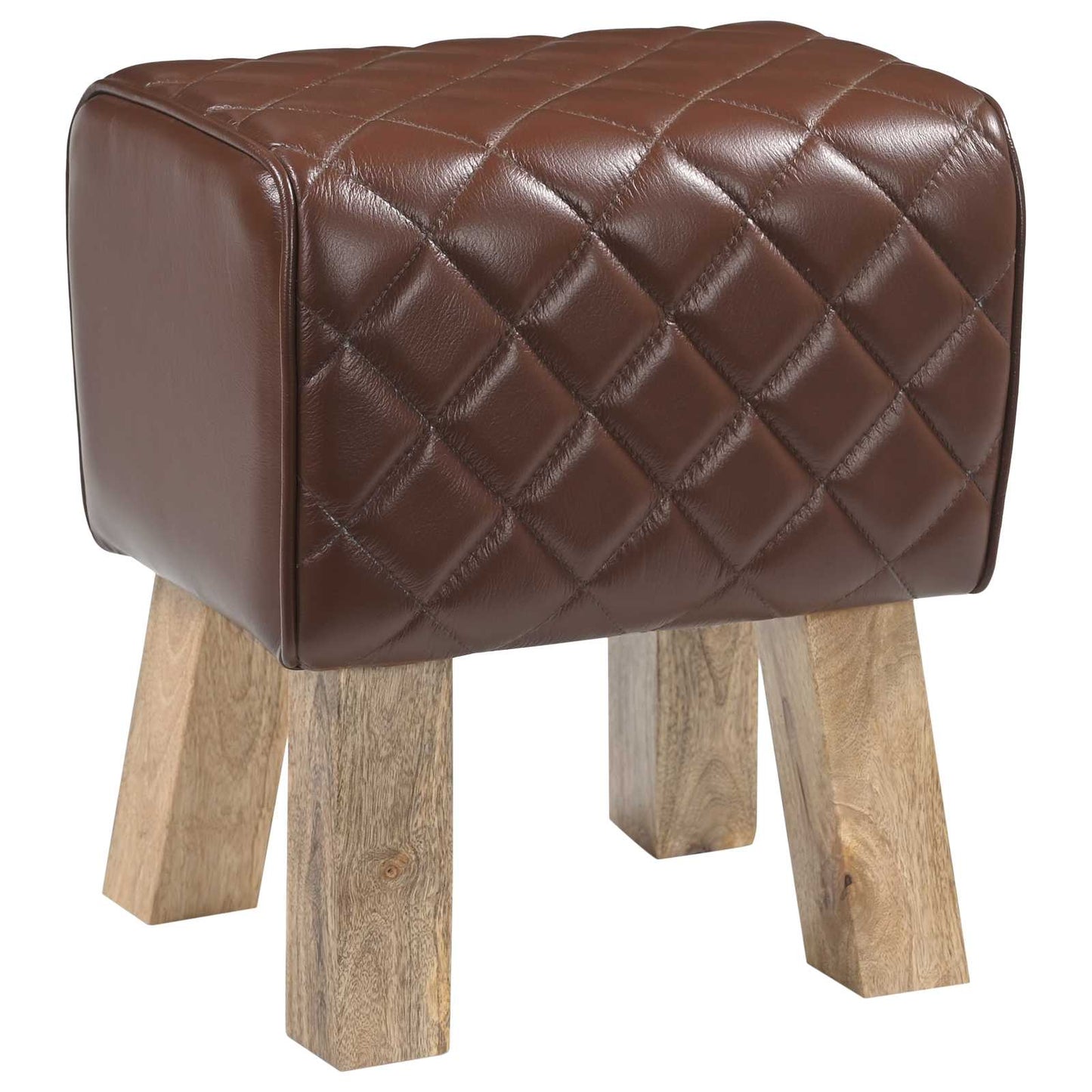 Bench 40 x 30 x 45 cm Real Leather Brown Diamond