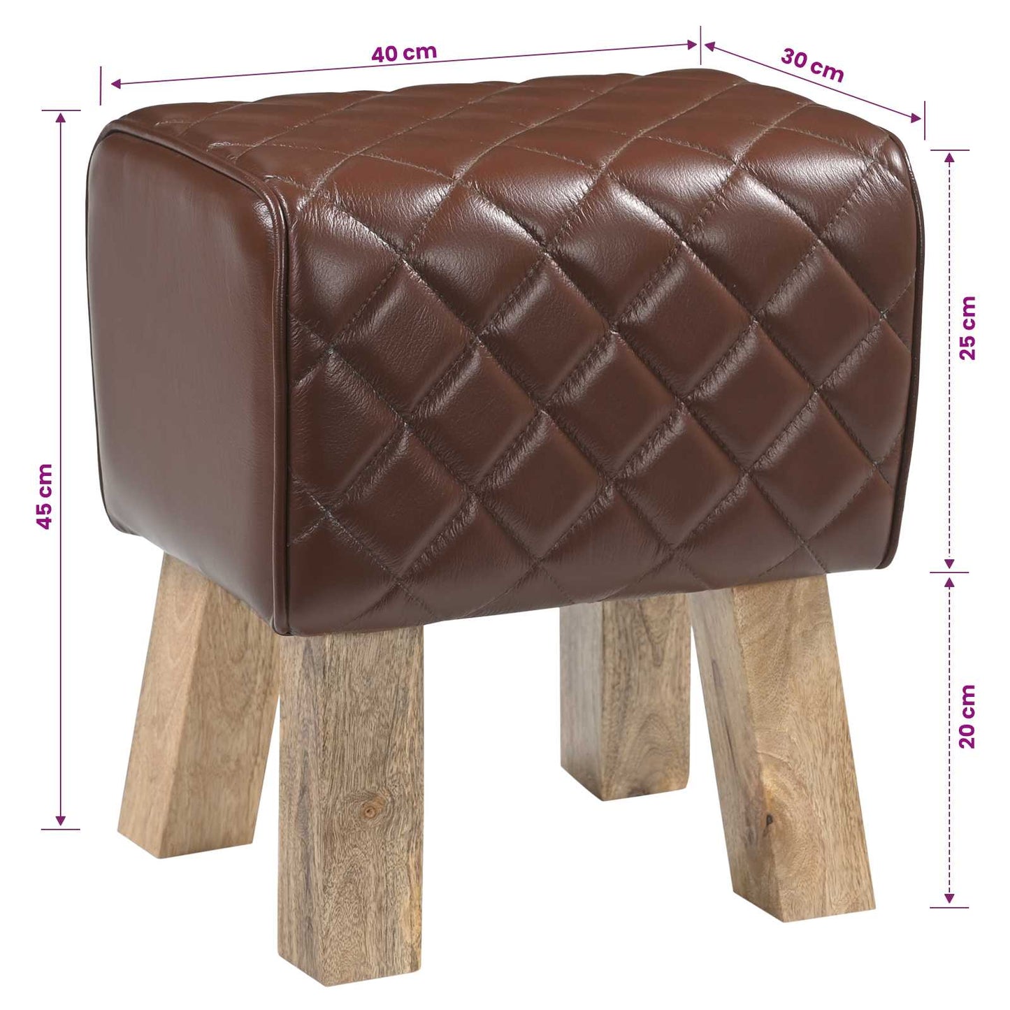 Bench 40 x 30 x 45 cm Real Leather Brown Diamond
