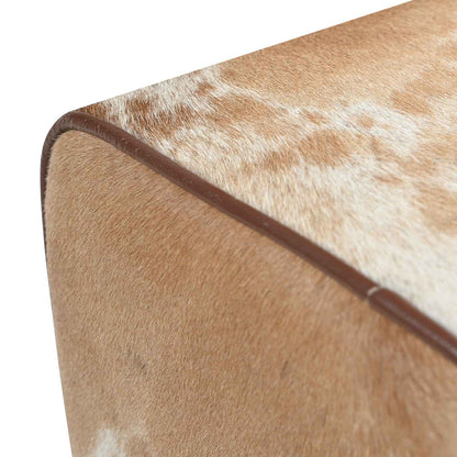 Bench 40 x 30 x 45 cm Real Leather Brown and White