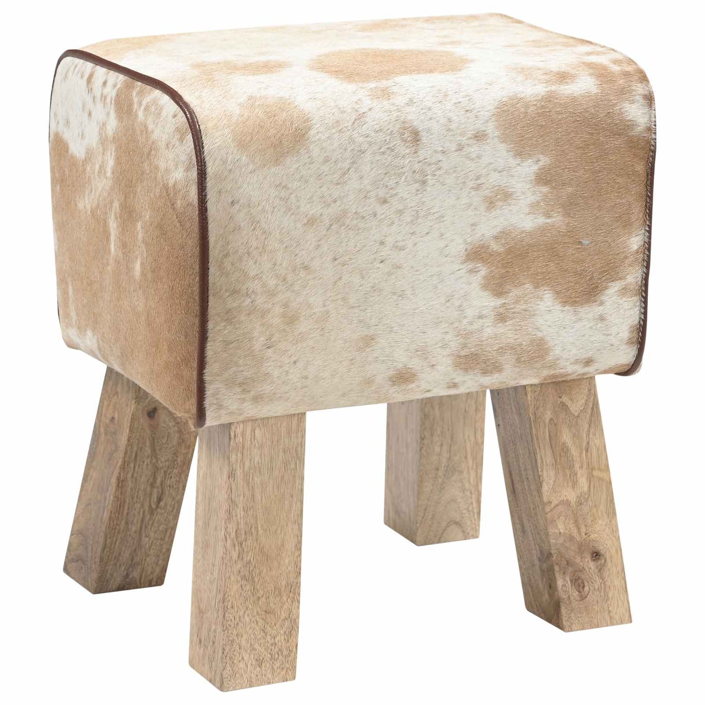 Bench 40 x 30 x 45 cm Real Leather Brown and White