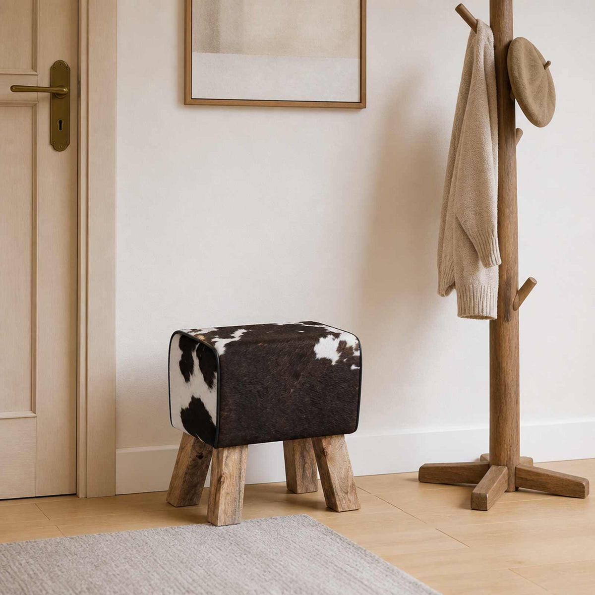 Bench 40 x 30 x 45 cm Real Leather Black and White