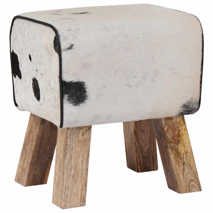 Bench 40 x 30 x 45 cm Real Leather Black and White