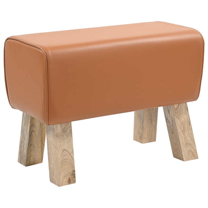 Bench 60 x 30 x 45 cm Real Leather Brown