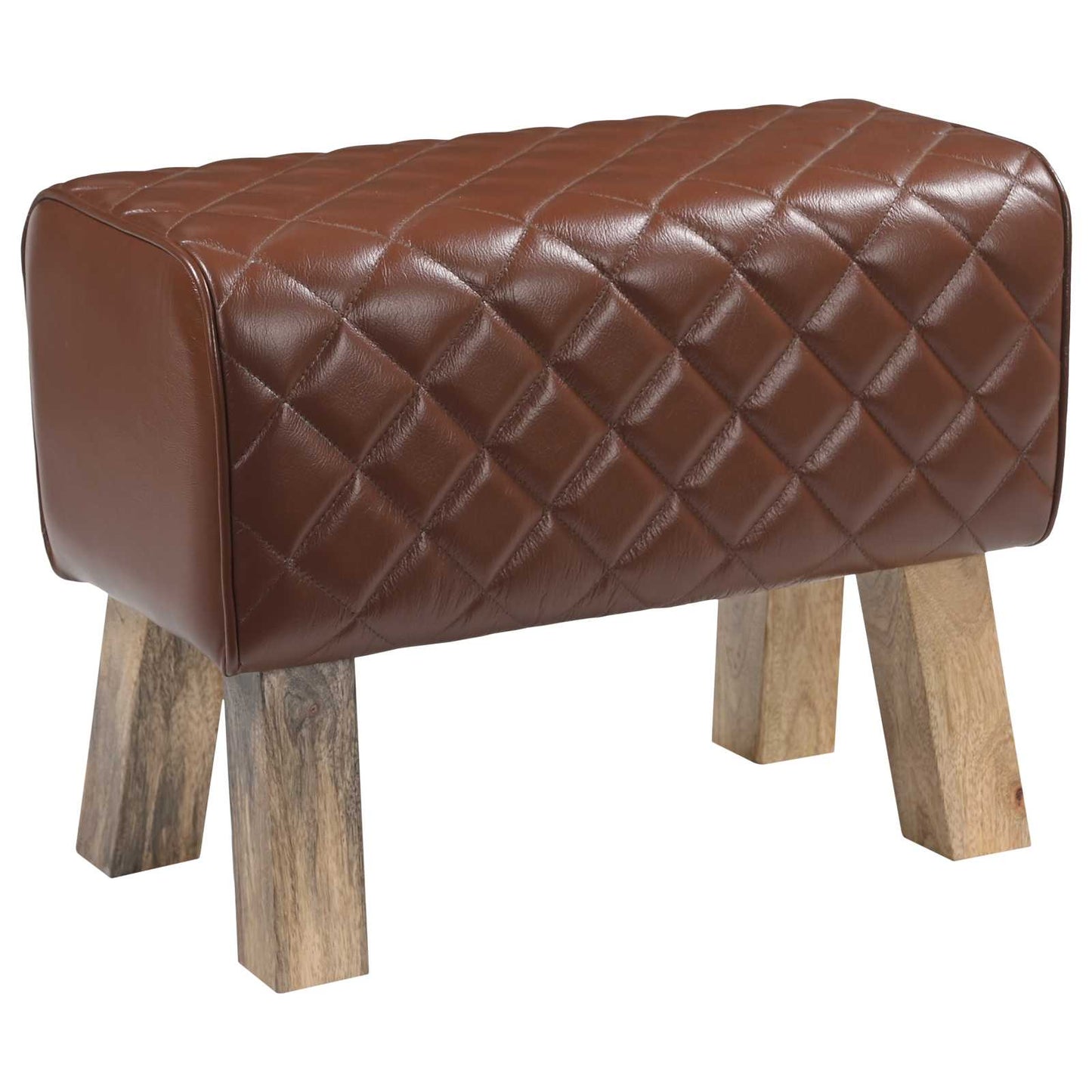 Bench 60 x 30 x 45 cm Real Leather Brown Diamond
