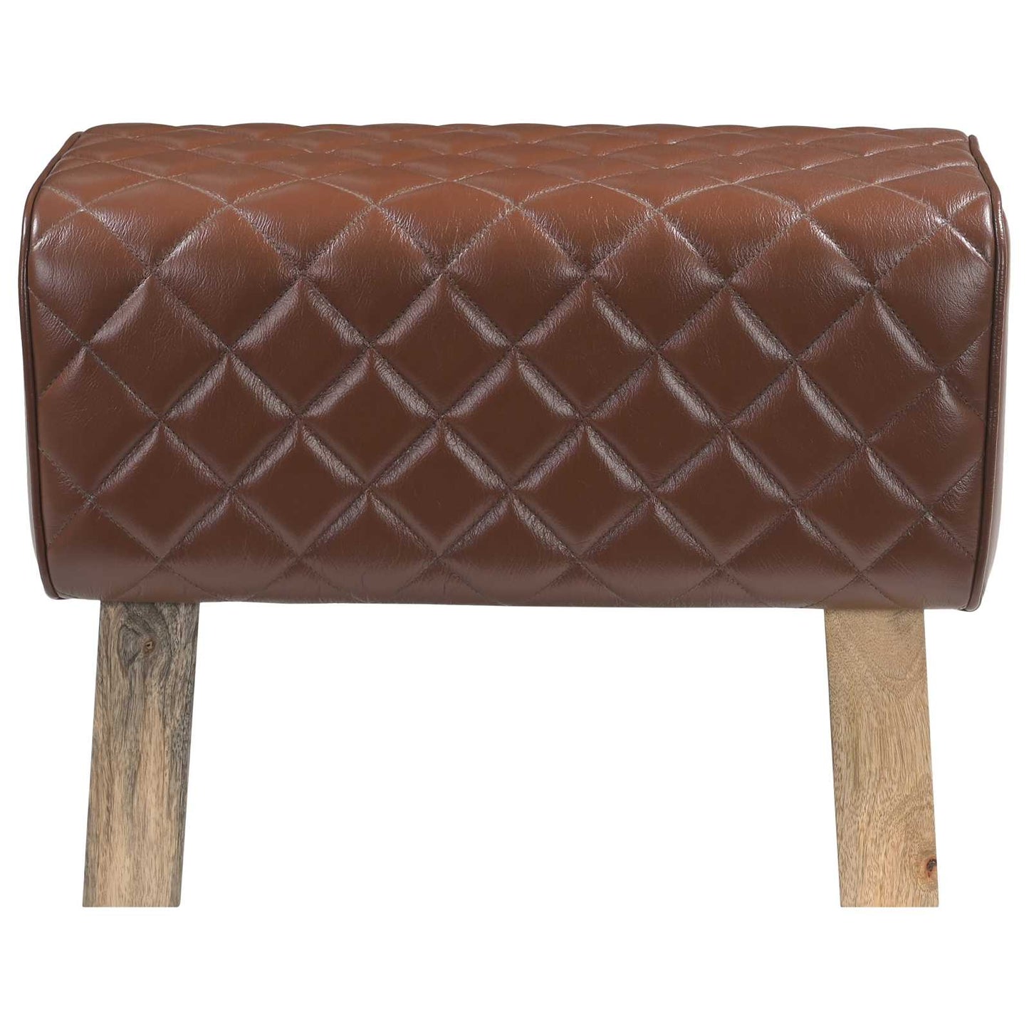 Bench 60 x 30 x 45 cm Real Leather Brown Diamond